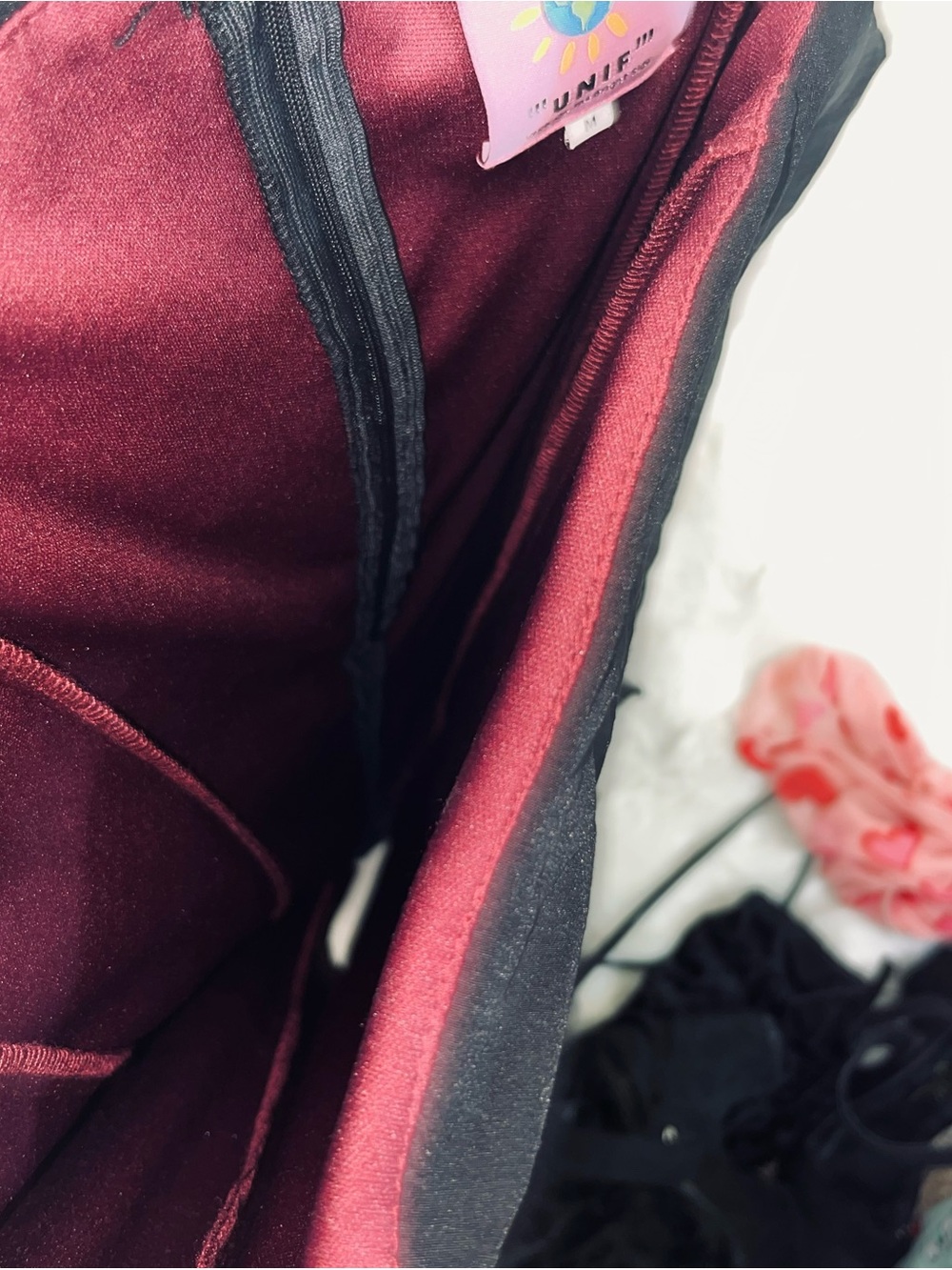 UNIF Yin Dress Black Burgundy Lined Square Neck Y2K Grunge Mini Medium EUC - Picture 6 of 13
